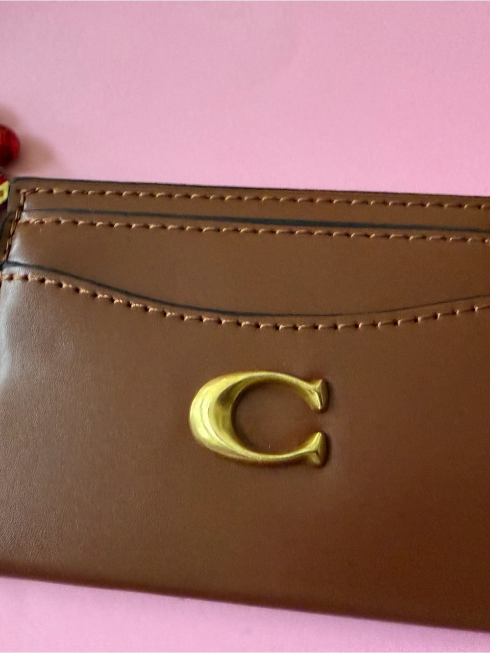 Coach Brown Leather Card Holder with Gold C Accent
